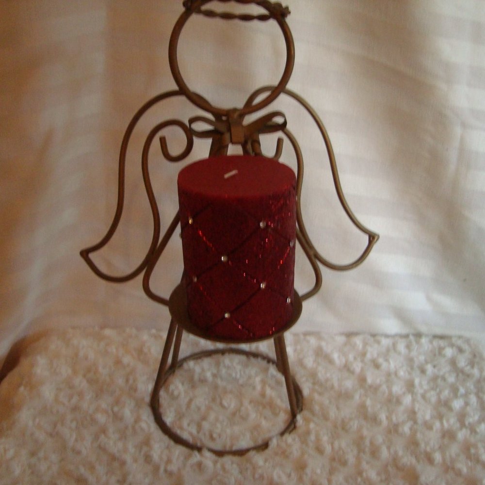 Gold Metal Tall Angel candle holder
